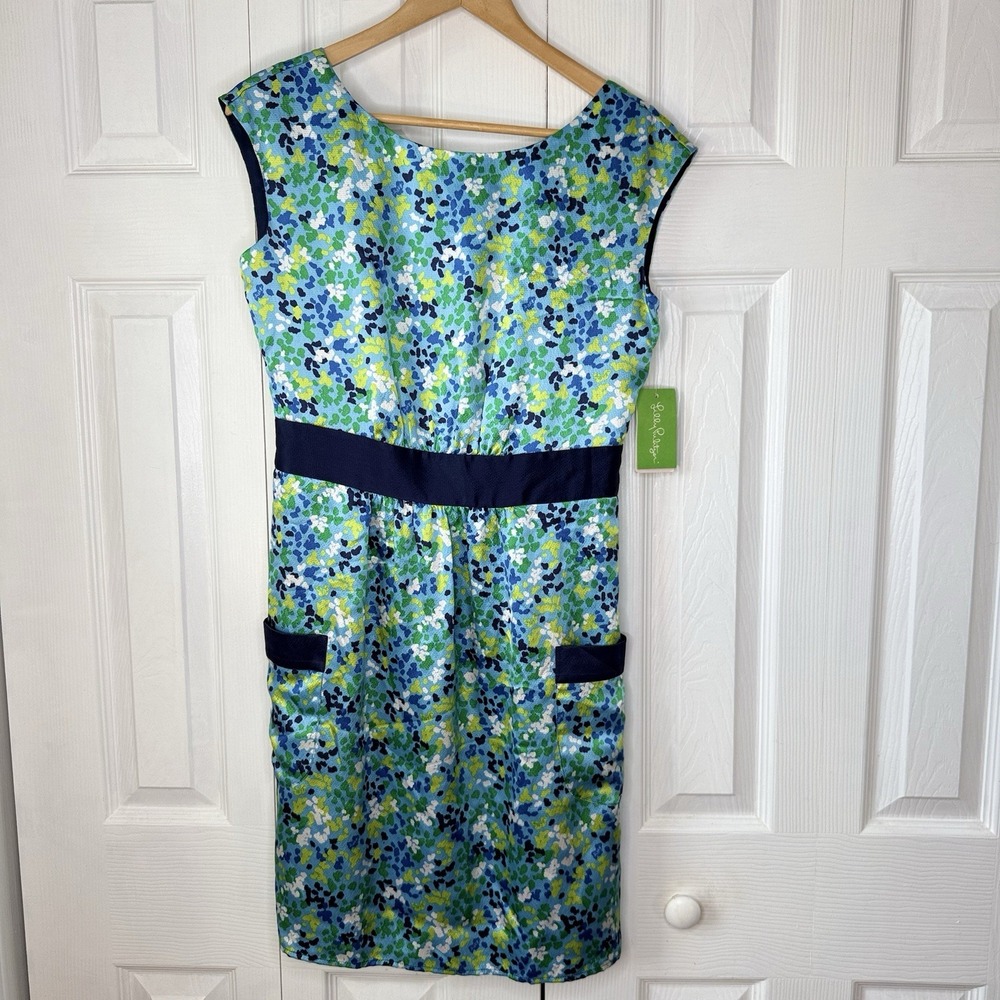 Lilly Pulitzer Kimball Silk Shift Dress 4 NWT Floral Blue Green Pocket Cocktail